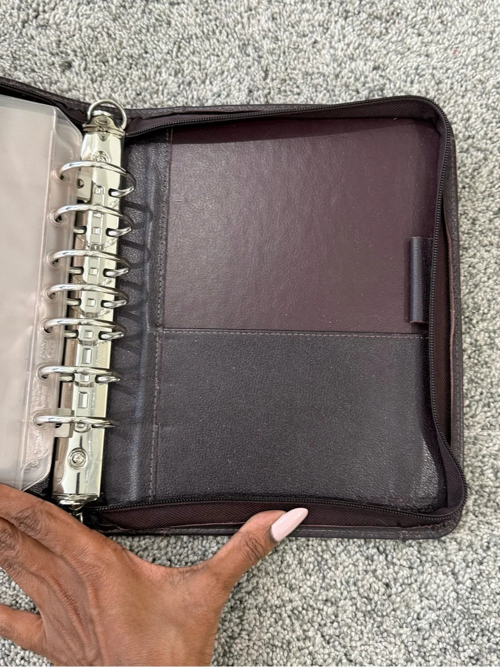 Vintage Franklin Covey Burgundy Leather 7 Ring Binder Zip Around Planner Pockets